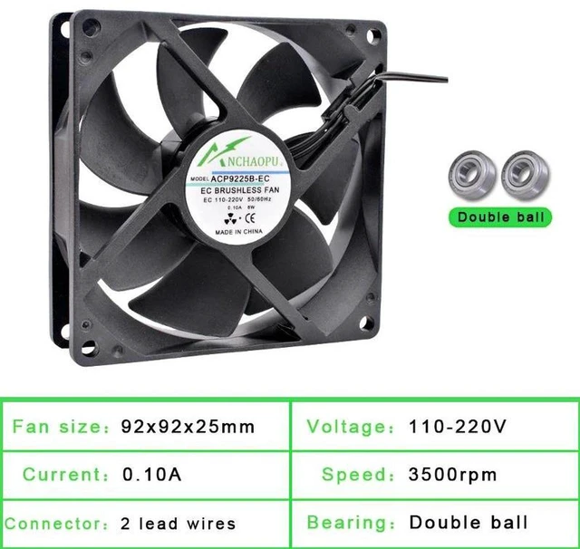 Main image of 92x92x25mm EC Brushless Cooling Fan, Universal AC 110V 120V 220V 240V Dual Ball Bearing 2 Rows Axial Fan, High Efficiency Quiet Cooling Replacement Fan for Server Rack, Industrial Equipment Heat