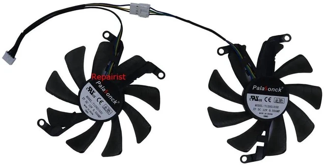 Alt view image 2 of 2 - T129215SU Replacement GPU Cooling Fan, 2 Units/Set 95mm 4-Pin PWM VGA Fan for RTX 2060 SUPER VENTUS 8G & Kinology RTX 3060 Ti 8GB Gaming Graphics Cards, DC12V Brushless Fan for GPU Heatsink Heat