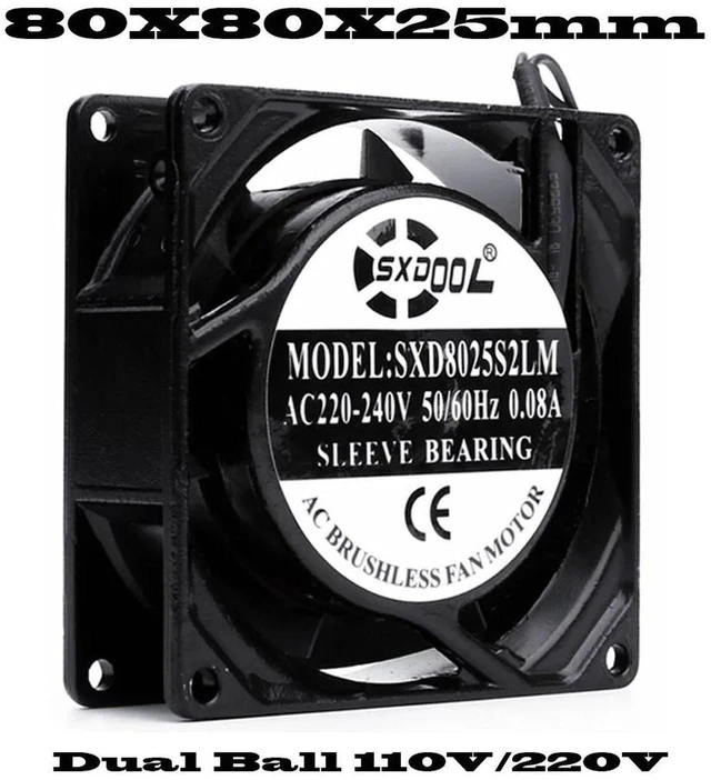Main image of SXD8025 AC 110V Industrial Cabinet Cooling Fan 80x80x25mm Dual Ball Bearing 2-Wire Axial Fan Replacement for Electrical Cabinet, Enclosure, Industrial Equipment Heat Dissipation