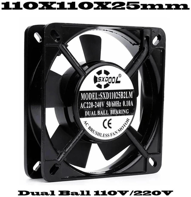 Main image of SXD11025 AC 110V Industrial Cabinet Cooling Fan, 110x110x25mm Dual Ball Bearing 2-Wire Axial Fan, High Airflow AC Fan for Electrical Cabinet, Inverter, Power Distribution Box Industrial Heat Dissipati