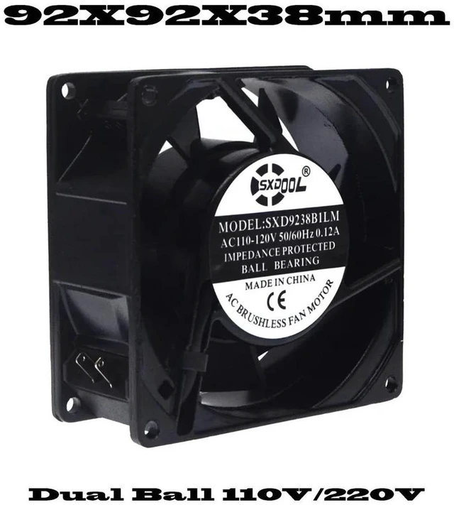 Alt view image 2 of 2 - SXD9238 AC 110V Industrial Cabinet Cooling Fan, 92x92x38mm Dual Ball Bearing 2-Wire Axial Fan, High Airflow AC Fan for Electrical Cabinet, Inverter, Power Distribution Box Industrial Heat Dissipation