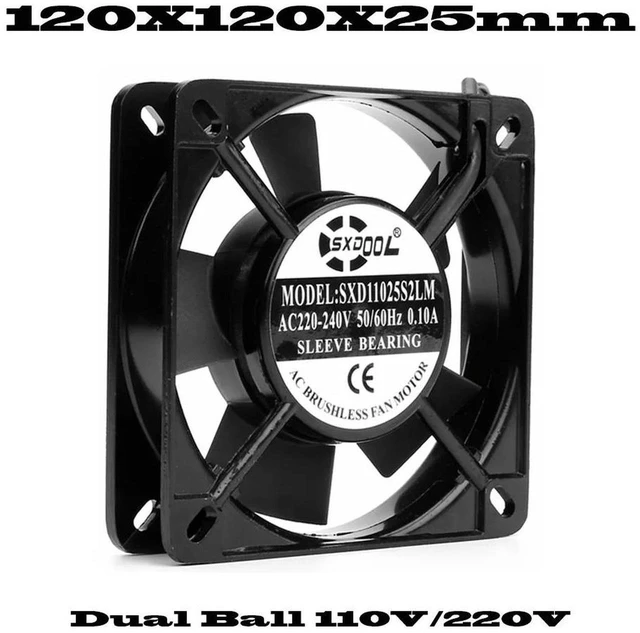 Main image of SXD12025 AC 110V Industrial Cabinet Cooling Fan, 120x120x25mm Dual Ball Bearing 2-Wire Axial Fan, High Airflow AC Fan for Electrical Cabinet, Inverter, Power Distribution Box Industrial Heat Dissipati