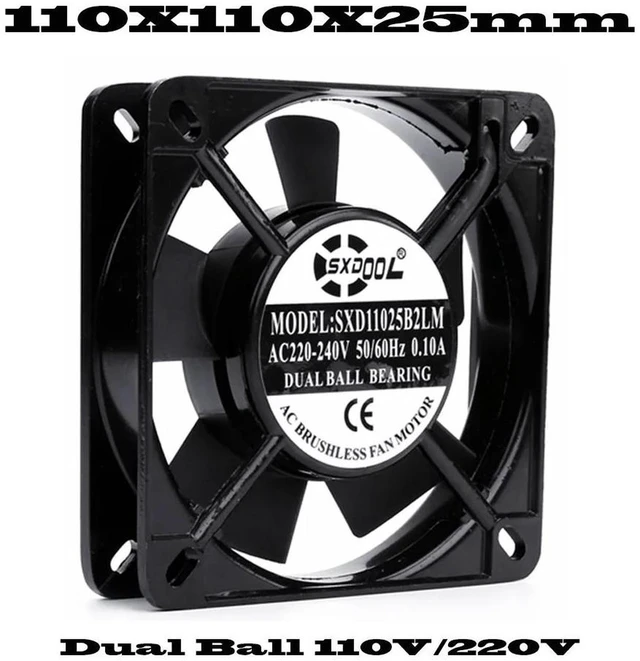 Alt view image 2 of 2 - SXD11025 AC 110V Industrial Cabinet Cooling Fan, 110x110x25mm Dual Ball Bearing 2-Wire Axial Fan, High Airflow AC Fan for Electrical Cabinet, Inverter, Power Distribution Box Industrial Heat Dissipati