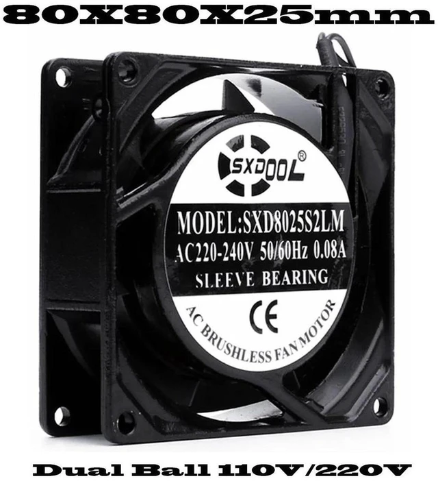 Main image of SXD8025 AC 220V Industrial Cabinet Cooling Fan, 80x80x25mm Dual Ball Bearing 2-Wire Axial Fan, High Airflow AC Fan for Electrical Cabinet, Inverter, Power Distribution Box Industrial Heat Dissipation