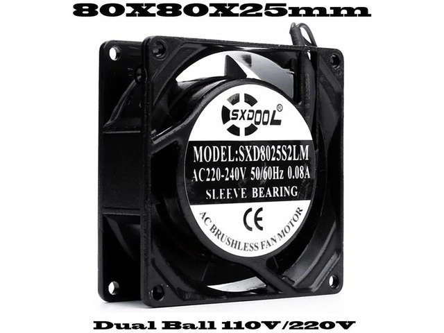 Alt view image 2 of 2 - SXD8025 AC 220V Industrial Cabinet Cooling Fan, 80x80x25mm Dual Ball Bearing 2-Wire Axial Fan, High Airflow AC Fan for Electrical Cabinet, Inverter, Power Distribution Box Industrial Heat Dissipation