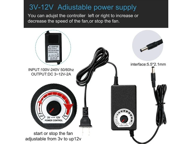 Alt view image 2 of 2 - 120mm 12cm High Airflow High Speed AC Cooling Fan, Dual Voltage 110V/220V with Speed Controller, EU Plug, Heavy-Duty Fan for BTC LTC Mining Rig, Workstation Rack, GPU Bracket & Heatsink Heat