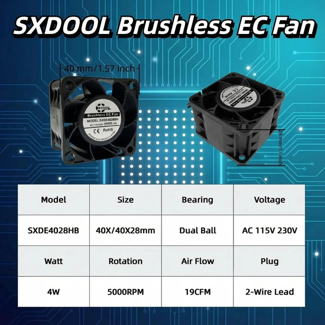 Main image of High Efficiency EC Axial Cooling Fan Brushless Motor High Speed 4028 40×40×28mm Universal 115V / 230V AC Dual Ball Bearing Long Service Life Replacement Fan for Industrial Cabinet Chassis Automation
