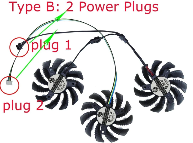 Main image of GPU Graphics Card Cooling Fan PLD0801, 2 Power Connectors, 3 Fans Per Set, Replacement GPU Cooler Fan for RTX 3060 Ti, RTX 3060 Ti OC and RTX 3060 OC Graphics Cards, Internal Video Card Heat Dissipati