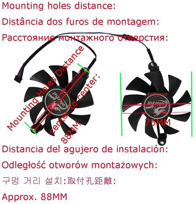 Main image of 2Pcs/Set GPU Cooling Fan, 75mm Diameter 8.8cm Mounting Pitch Replacement VGA Cooler Fan for RX 580 2048SP Graphics Card, DC12V 4-Pin PWM Fan for Gaming Video Card Heat Dissipation Repair Parts