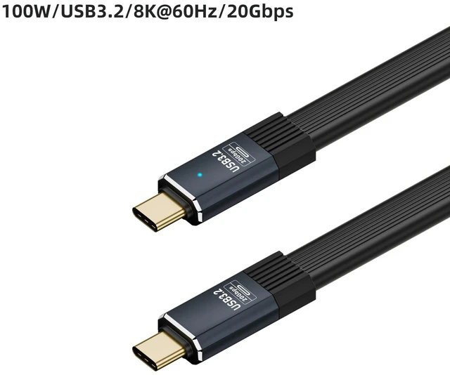 Main image of AJMRTC 0.2M/7.87 In USB3.2 Gen2 Type-C Flat FPC Cable,20Gbps Data,100W PD Charging,8K@60Hz Video,LED Indicator for MacBook Dell HP Lenovo SSD Docking Station Monitor
