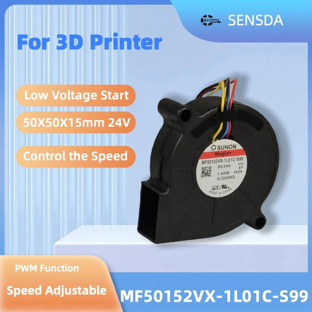 Main image of MF50152VX-1L01C-Q99 MF50152VX-1L01C-s99 5015 Centrifugal Blower Fan, DC24V 1.95W PWM 50x50x15mm 50mm Cooling Fan, Replacement Blower for 3D Printer Hotend and Electronic Equipment Heat Dissipation