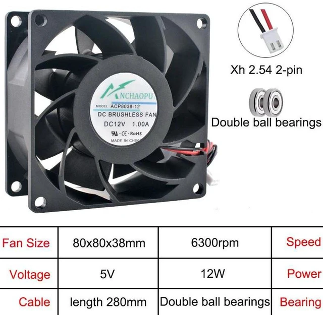 Main image of High Speed 80x80x38mm DC Cooling Fan, 2-Pin Multi-Voltage DC12V Axial Fan Replacement for Server Converter Power Supply ACP8038, 8038 Compact Heat Dissipation Fan