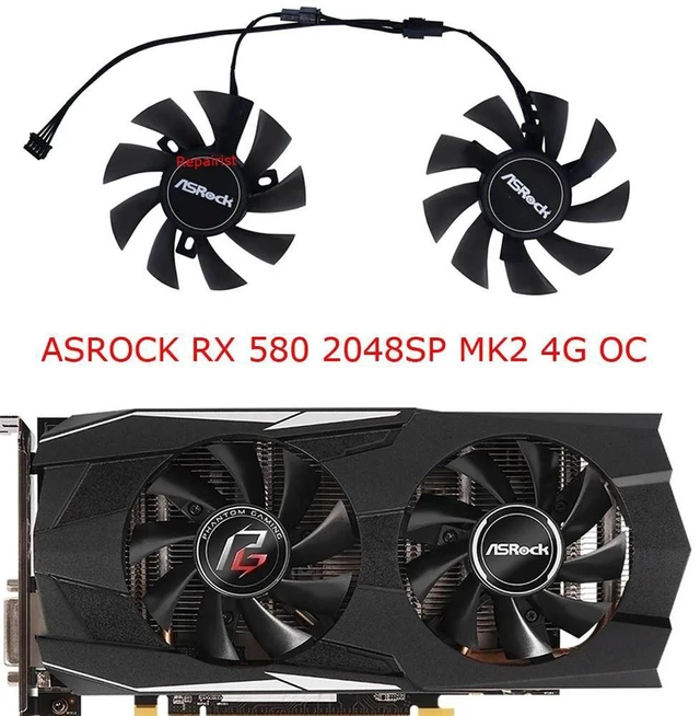 Main image of 2 Units/Set T128015SU GPU Cooling Fan, Replacement VGA Graphics Card Cooler for RX 580 2048SP MK2 4G/8G OC & Phantom Gaming RX570 4G Video Card, Dual Fan Kit DC12V 4-Pin PWM for Gaming GPU Heat
