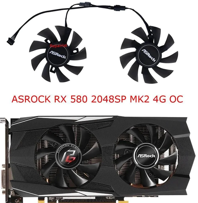 Alt view image 2 of 2 - 2 Units/Set T128015SU GPU Cooling Fan, Replacement VGA Graphics Card Cooler for RX 580 2048SP MK2 4G/8G OC & Phantom Gaming RX570 4G Video Card, Dual Fan Kit DC12V 4-Pin PWM for Gaming GPU Heat