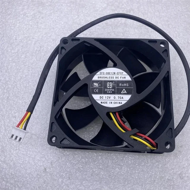 Alt view image 2 of 2 - EFC-08E12W-EF07 DC Cooling Fan, 80x80x25mm 8025 Size 3-Wire Speed Detection Axial Fan, DC12V 0.70A Replacement Fan for Server Inverter & Power Supply, High Airflow Heat Dissipation Fan