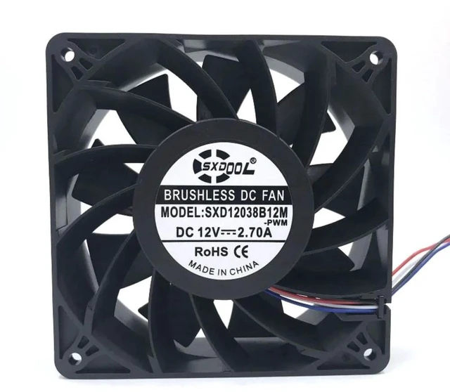 Alt view image 2 of 2 - SXD12038B12M 12038 DC12V Cooling Fan, 120×120×38mm 4500RPM 200CFM High Airflow Replacement Fan for Mining Rig, Bitmain S7 S9 Miner Processor Heat Dissipation