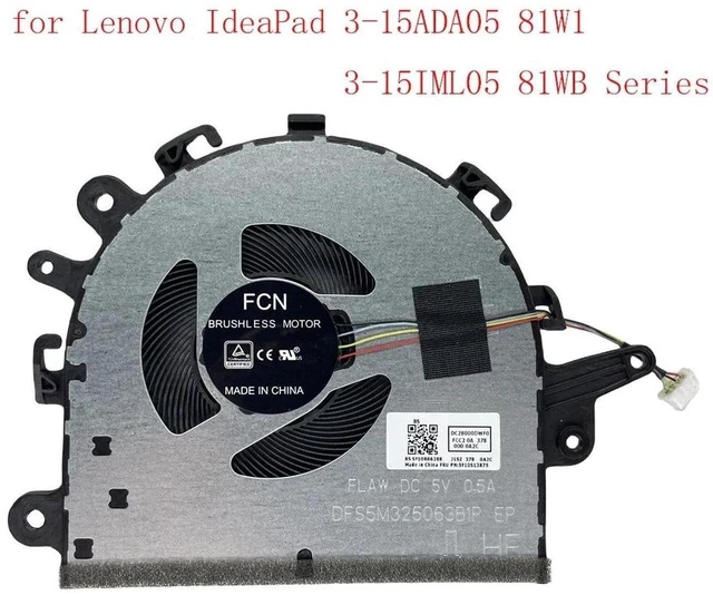 Main image of 5F10S13910 Laptop CPU Cooling Fan Replacement for 3-15ADA05 81W1, 3-15IML05 81WB Series Notebook, DC5V 4Pin PWM Internal Cooler Fan, Laptop Heat Dissipation Repair Spare Part