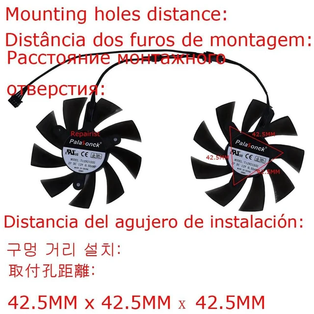 Alt view image 2 of 2 - 2pcs T129215SU GPU Cooling Fan Set, DC12V 4-Pin PWM VGA Cooler, Replacement Graphics Card Fan for 51RISC RX580 8G GAMING & RX580 DE 8GB 2048SP, Gaming Video Card Heat Dissipation Repair Kit