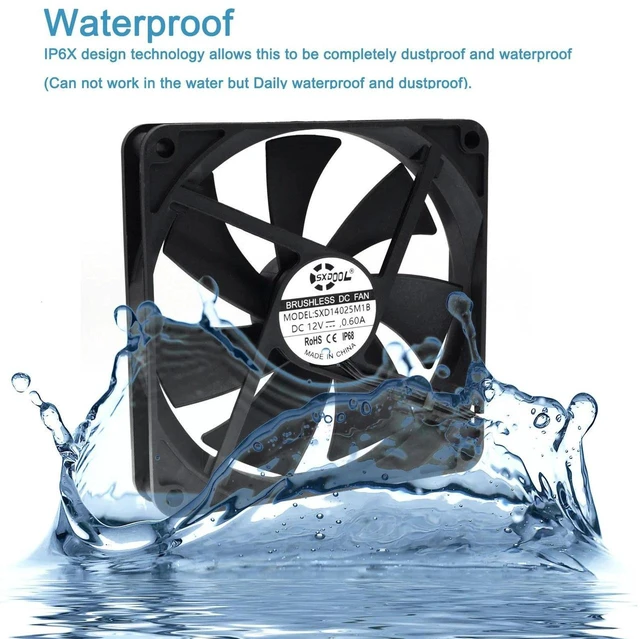 Main image of 140mm PC Case Cooling Fan, IP68 Waterproof Dustproof High Speed 2900RPM 140x140x25mm 14CM Dual Ball Bearing DC 12V Radiator Fan, Heavy Duty IP68 Heatsink Cooler for Enclosure Cabinet Chassis