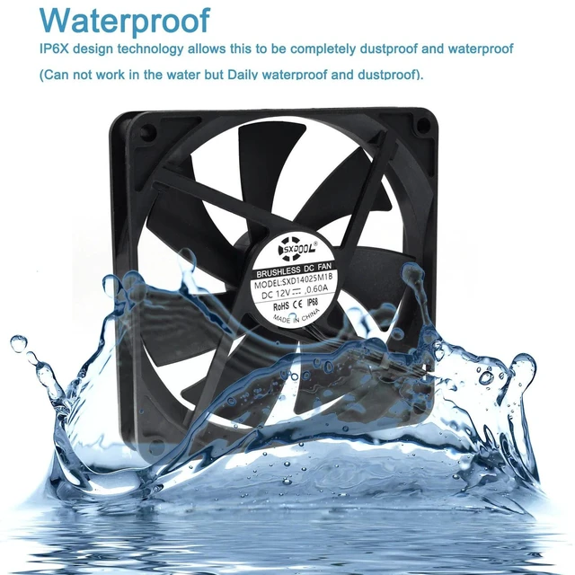 Alt view image 2 of 2 - 140mm PC Case Cooling Fan, IP68 Waterproof Dustproof High Speed 2900RPM 140x140x25mm 14CM Dual Ball Bearing DC 12V Radiator Fan, Heavy Duty IP68 Heatsink Cooler for Enclosure Cabinet Chassis
