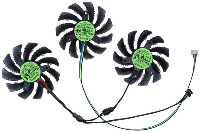 Main image of 3-Piece Set GPU VGA Cooling Fan Replacement for GeForce RTX 3060 Ti OC, Model T128010, DC12V 2-Power Plug 75mm Diameter Video Card Cooler, Quiet High Airflow Graphics Card Fan Repair Parts