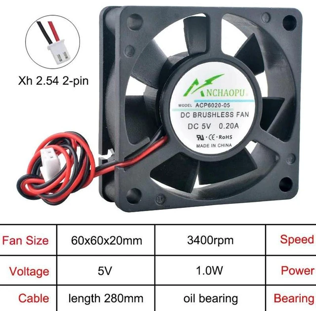 Main image of 3 Pack 60x60x20mm 6020 Axial Cooling Fans ACP6020, DC5V 2-Pin Oil-Impregnated Bearing Replacement Fan for Frequency Inverters, Power Supplies, Small Industrial Electronic Equipment Heat Dissipation