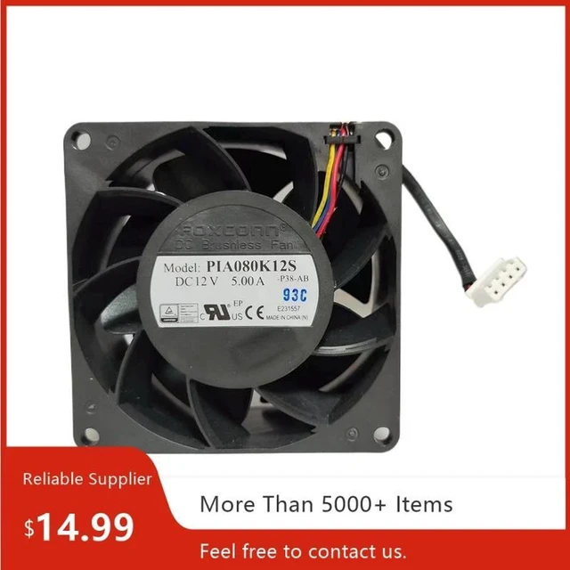 Alt view image 2 of 2 - 80x80x38mm 8038 Axial Cooling Fan PIA080K12S, DC12V 5A Ultra High Airflow Speed Square Fan, Heavy Duty Replacement Fan for Server Chassis, Industrial Cabinet, High Power Heatsink Heat Dissipation