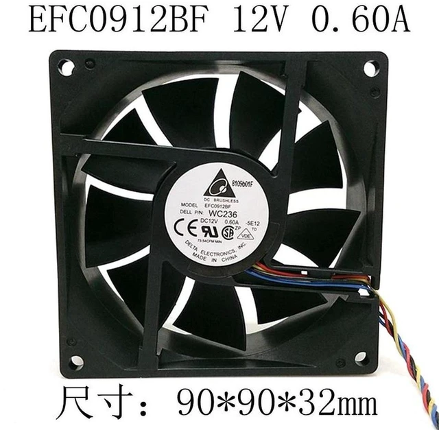 Main image of 92x92x32mm 9232 PWM Cooling Fan EFC0912BF WC236, DC12V 0.6A 9CM 4-Wire Replacement Fan for CPU Cooler, Industrial Small Chassis Heat Dissipation