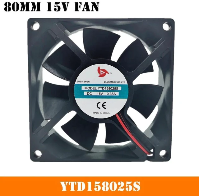 Alt view image 2 of 2 - YTD158025S 8025 80x80x25mm DC15V 0.35A 2-Wire Axial Cooling Fan, 8CM 80mm Replacement Heatsink Fan for Industrial Equipment, Power Supply, Cabinet Heat Dissipation Repair Spare Part