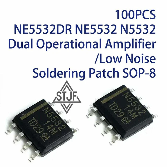 Main image of AJMRTC 100PCS NE5532DR NE5532 N5532 Dual Operational Amplifier Chips, Low Noise SMD Op Amp, SOP-8 Surface Mount Package, Audio Preamp Circuit, Signal Conditioning for DIY Electronic & Audio Projects
