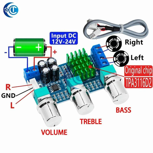 Alt view image 2 of 3 - AJMRTC XH-M567 TPA3116D2 Dual Channel Stereo Digital Audio Power Amplifier Board, 80W*2 High Power Class D Amp Module with Treble Bass Volume Control, DC12-24V for DIY Speaker & Home Audio Projects