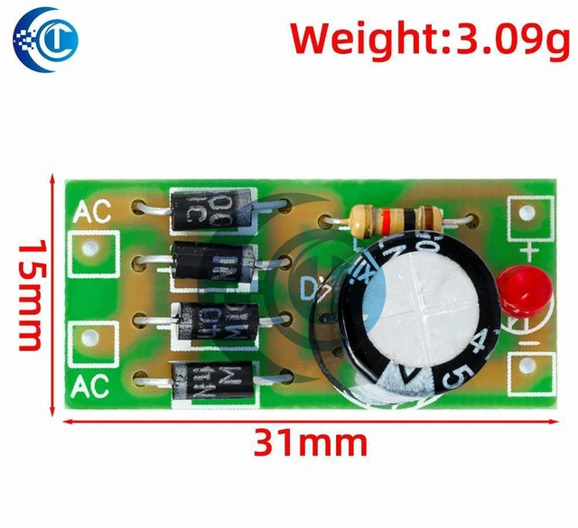 Main image of AJMRTC 1N4007 Full Bridge Rectifier Module, AC to DC Converter with Filter Circuit, 12V 1A Output Power Supply Board for AC-DC Conversion, Electronic Experiment and Small Load Power Projects