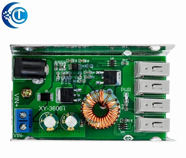 Alt view image 3 of 3 - AJMRTC DC-DC Step Down Buck Converter Power Supply Module with Aluminum Shell, 9V/12V/24V/36V Input to 5V Output, 5A Max 4-USB Ports Power Regulator, for Phones, Fan, LED and Electronic DIY Projects