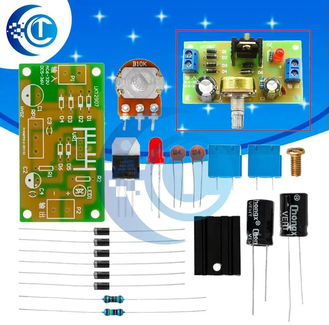 Alt view image 2 of 3 - AJMRTC LM317 Adjustable DC Power Supply DIY Kit, 1.25V-37V Continuously Variable Voltage Regulator Module, Linear Step-Down Power Board with Overcurrent & Thermal Protection for Electronic Teaching