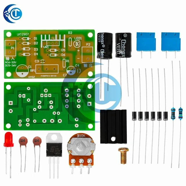 Alt view image 3 of 3 - AJMRTC LM317 Adjustable DC Power Supply DIY Kit, 1.25V-37V Continuously Variable Voltage Regulator Module, Linear Step-Down Power Board with Overcurrent & Thermal Protection for Electronic Teaching
