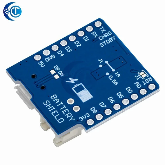 Alt view image 2 of 3 - AJMRTC Shield V1.1.0 for WEMOS D1 Mini, Lithium Charger Step-Up Power Module, 18650 Battery Charging & Boost Power Supply Shield for Wemos D1 Mini, IoT Sensor & Electronic Maker DIY Projects