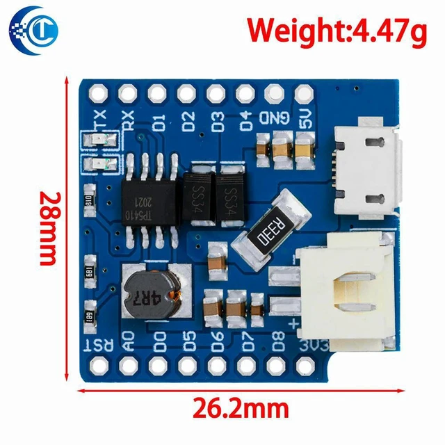 Alt view image 3 of 3 - AJMRTC Shield V1.1.0 for WEMOS D1 Mini, Lithium Charger Step-Up Power Module, 18650 Battery Charging & Boost Power Supply Shield for Wemos D1 Mini, IoT Sensor & Electronic Maker DIY Projects
