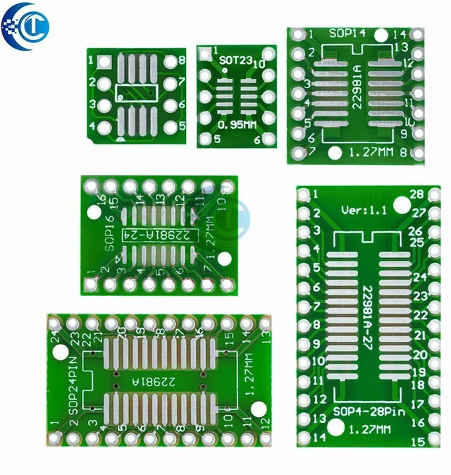 Main image of AJMRTC 7-in-1 SMD to DIP Adapter Kit, 8-28 Pin Converter Breakout Board, SOP MSOP SSOP TSSOP SOT23 Socket Adapter for IC Testing, Circuit Prototyping & Electronic DIY Projects