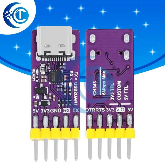 Main image of AJMRTC USB to TTL Serial Port Module, CH343P 6Mbps High Speed Type-C Adapter, 5V / 3.3V Selectable Level, Replacement for CH340, for MCU Debugging, Firmware Burning & Downloading