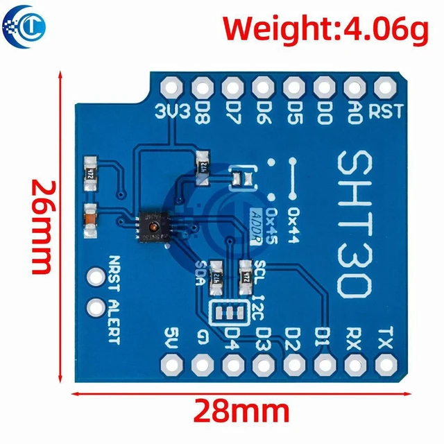 Alt view image 3 of 3 - AJMRTC 1PCS SHT30 I2C Digital Temperature Humidity Sensor Shield, SHT30 Temperature & Humidity Module for WeMos D1 Mini Board, High Precision Weather Sensor Module for IoT Environmental Monitoring
