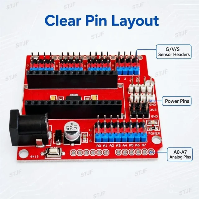 Alt view image 2 of 3 - AJMRTC 1PCS Nano Shield Expansion Board, Multi-Function SCM Expansion Module Orange Black for Arduino Nano 3.0, Easy Wiring Terminal Block Breakout Board for Electronic DIY Projects