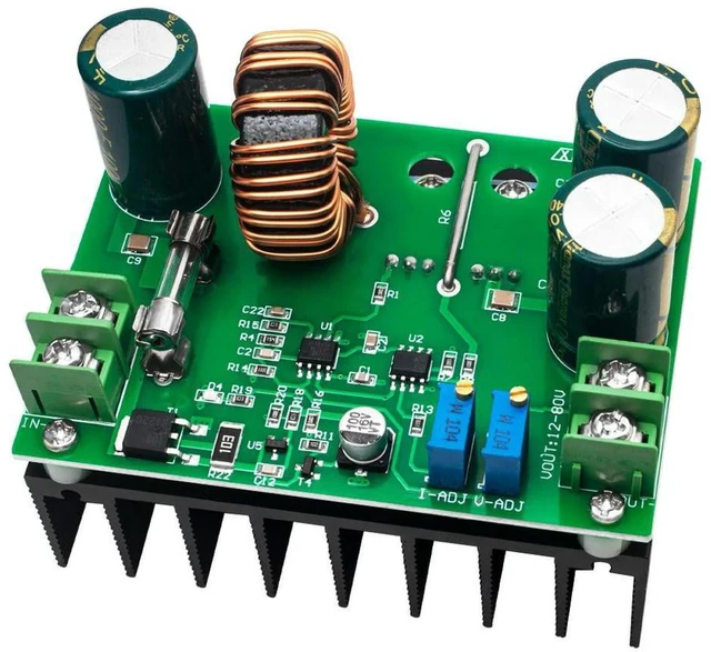 Main image of AJMRTC 600W Industrial DC-DC Boost Step Up Converter Module, CC/CV Constant Current Constant Voltage Power Board, 9V-60V Input to 12V-80V Output for Battery Charging, Power Supply DIY Projects