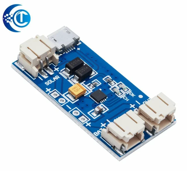 Alt view image 3 of 3 - AJMRTC 500mA Mini Solar Lipo Charger Board, CN3065 Lithium Charge Chip Module, Solar & Micro USB Dual Charging, for 3.7V LiPo Battery, DIY Outdoor Power, Arduino IoT Electronic Projects