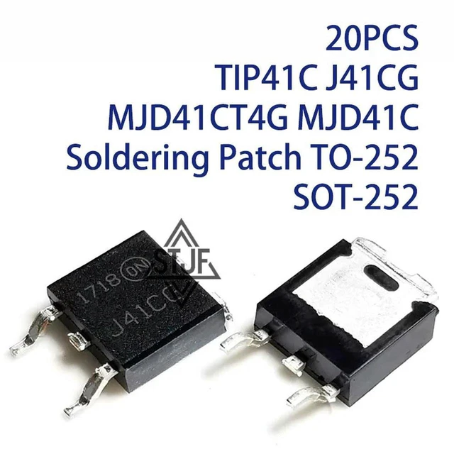 Main image of AJMRTC 20PCS MJD41C (TIP41C / J41CG / MJD41CT4G) SMD Transistors, TO-252 SOT-252 Package NPN Power Transistor, for Circuit DIY, Switching and Electronic Repair Projects