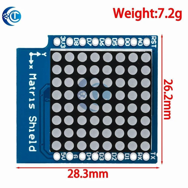 Main image of AJMRTC 1PCS Matrix LED Shield V1.0.0 for WEMOS D1 Mini, 8×8 Dot Matrix Digital Signal Output Controller Module, LED Display Expansion Board for Wemos D1 Mini IoT & Electronic DIY Projects