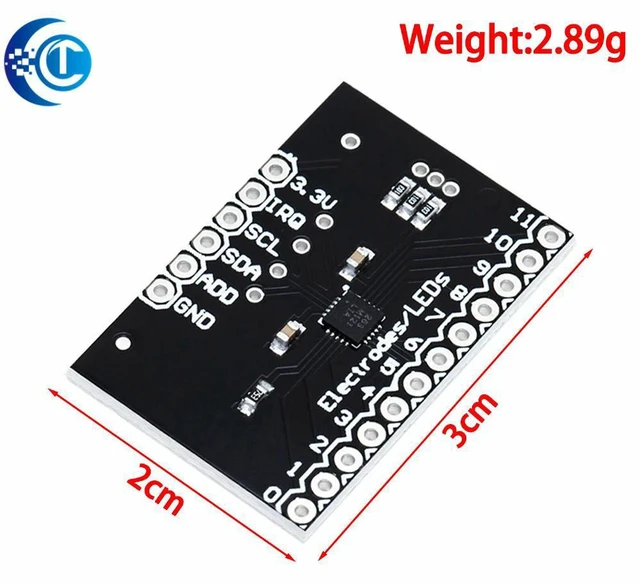 Alt view image 2 of 3 - AJMRTC MPR121 Capacitive Touch Sensor Module, I2C V12 Breakout Keyboard Module, 12 Channel Touch Detector Board, Compatible with Arduino ESP32 for Touch Button, Keyboard, Interactive DIY Control