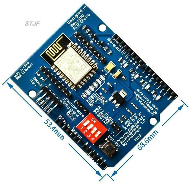Main image of AJMRTC ESP8266 ESP-12E UART Shield Development Board, WiFi Wireless Serial Module, 3.3V 5V TTL Interface ESP-12 Expansion Shield Compatible with Arduino UNO R3 Mega for IoT Wireless Communication DIY