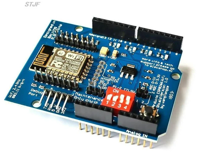 Alt view image 3 of 3 - AJMRTC ESP8266 ESP-12E UART Shield Development Board, WiFi Wireless Serial Module, 3.3V 5V TTL Interface ESP-12 Expansion Shield Compatible with Arduino UNO R3 Mega for IoT Wireless Communication DIY