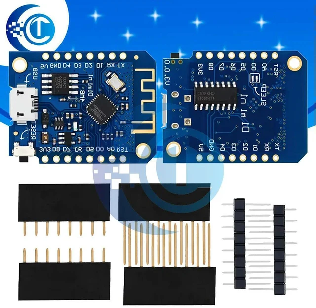Alt view image 3 of 3 - AJMRTC Wemos D1 Mini V3.0.0 ESP8266 IoT Development Board, 4MB Flash CH340G USB Serial WiFi Module, Compatible with NodeMCU, for Arduino MicroPython Electronic DIY Projects