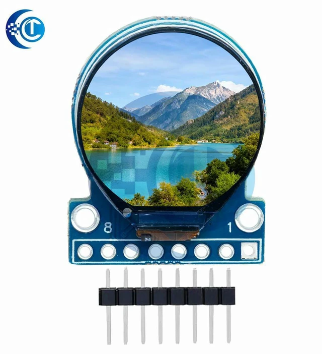 Alt view image 2 of 3 - AJMRTC 0.71 Inch Round TFT LCD Display Module, 160×160 RGB Screen with GC9A01 Driver, 8PIN SPI Interface Circular TFT Panel with PCB, for Arduino STM32 DIY Electronic Smart Watch Projects